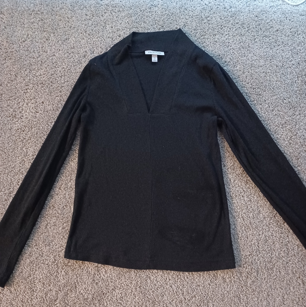 Black V Neck Ribbed Shirt